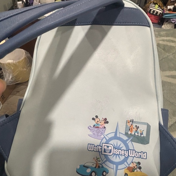 Loungefly White and Blue Backpack with Mickey Mouse and Disney World Design - Picture 8 of 17